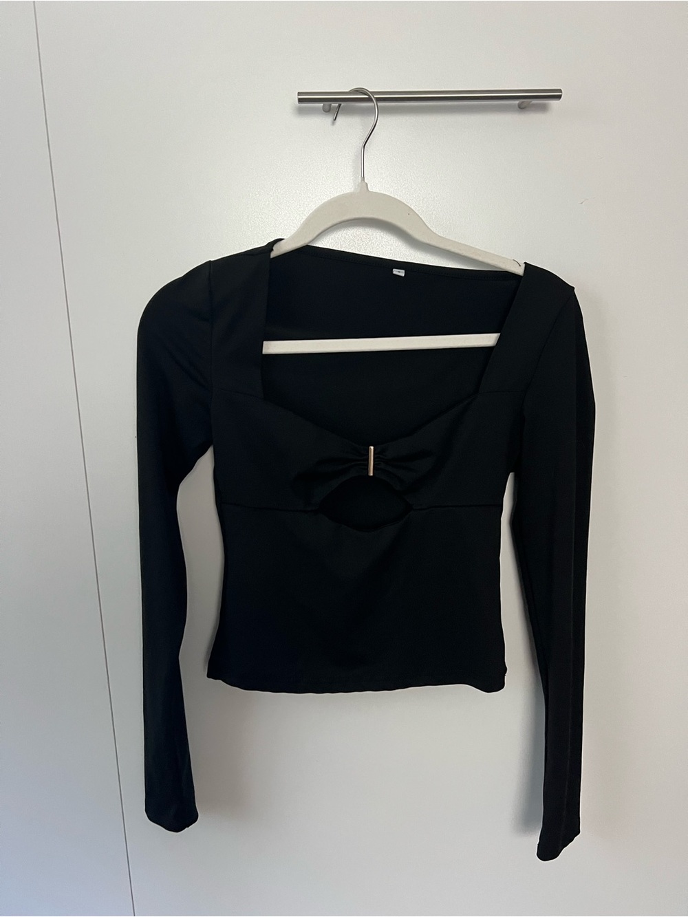 White Fox Boutique Black Long Sleeve Square Neck Top with Front Knot